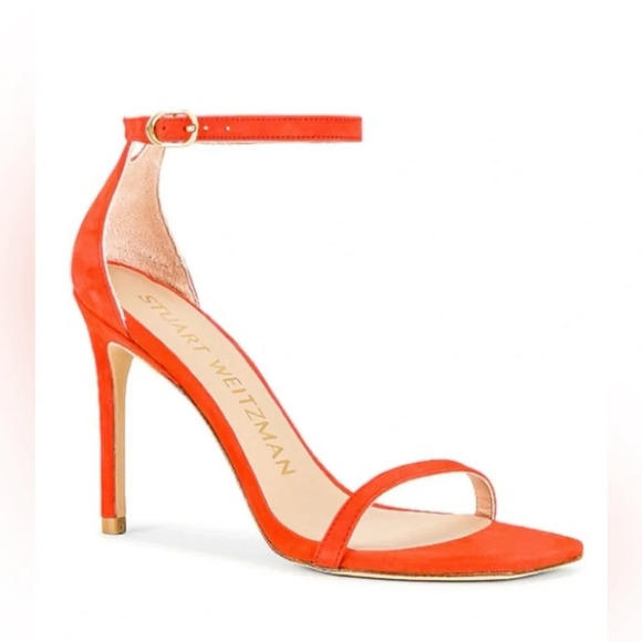Stuart Weitzman Nudistcurve 100 Sandal in Orange Neon Blaze - Picture 2 of 11